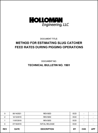 Holloman technical bulletin for estimating slug catcher feed rates during pigging